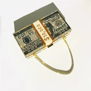 Sparkling rhinestone dollar bill clutch bag for women luxury evening party purse handbag