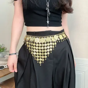 Bohemian vintage coin tassel waist chain multi-layer belly dance belt for women body jewelry.