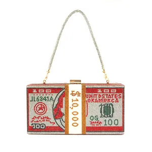 Crystal rhinestone dollar bill clutch bag, luxury crystal evening purse for women.