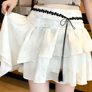 Korean style floral tassel waist chain retro fashion accessory adjustable black lace belt