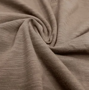 Men's casual short sleeve t-shirt brown slub cotton fabric detail view summer fashion top