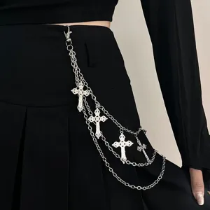 Retro Mehrschichtige Kreuz Anhänger Taillenkette Damen Coole Persönlichkeit Hosenkette Hip Hop Trend Vielseitige Legierung Metall Schmuck