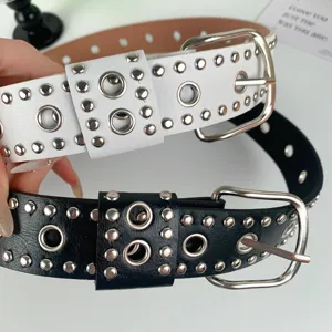 Punk Stil mehrloch genieteter Ledergürtel für Damen coole Hip-Hop Taille Accessoire.