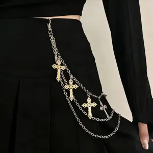Cross Tassel Pants Chain Gothic Hip Hop Multi-Layer Metal Waist Chain Punk Streetwear Jeans Accessories For Women