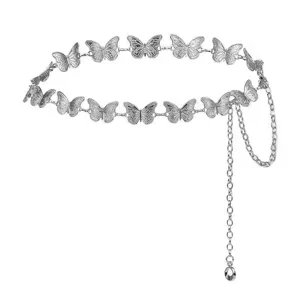 Silberne Schmetterling Taillenkette für Damen Y2K Vintage Metall Gürtel Mode Accessoire.