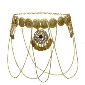 Exotic ethnic coin tassel waist chain for women retro gold belly chain body jewelry