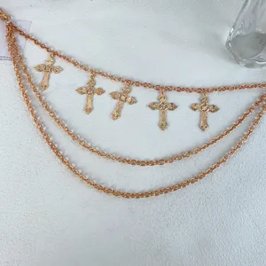 Vintage goldene mehrschichtige Kreuz Taillenkette Hip Hop coole Hosenkette Schmuck