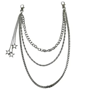 Punk multi-layer metal pants chain and waist chain with star tassel charms for women street.