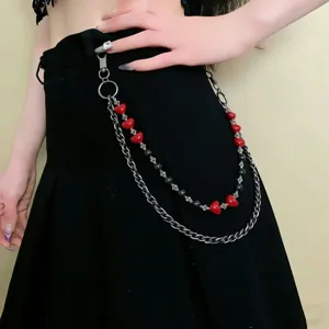 Gothic red heart waist chain double layer metal pants chain for women hip hop streetwear