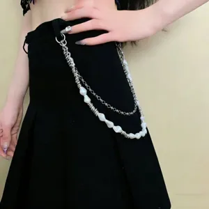 Gothic punk pearl pant chain hip hop waist chain aesthetic trousers belt fashion accessory.