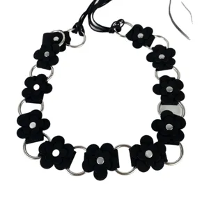 Moda donna cintura in vita fiore nero anello in metallo vestito vintage accessorio