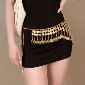Goldene böhmische Münz-Quasten-Taille-Kette für Damen, stilvoller Bauchtanzgürtel.
