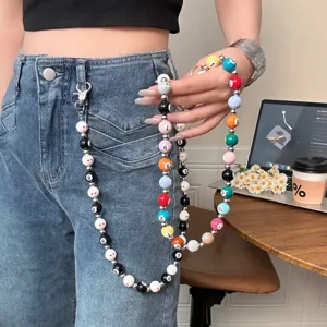 Personalized Hip Hop Waist Chain Colorful Billiards Beaded Pants Chain Resin Metal Streetwear Fashion Jewelry