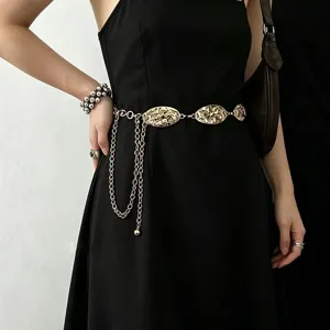 Retro Irregular Oval Metal Waist Chain For Women Fashion Draping Chain Body Jewelry Waist Belt Party Accessories
