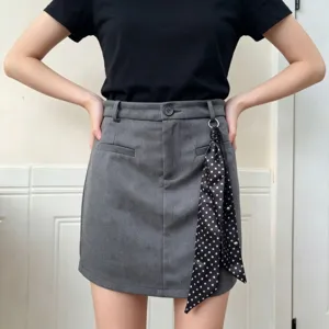 Donne Moda Semplice Accessorio Vita Nero Bianco Pois Lunga Sciarpa Seta Cintura Quotidiana Catena Decorativa
