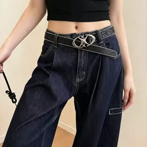 Detailed view of Y2K star buckle black sparkling waist belt showcasing trendy subculture style accessory.