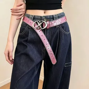 Y2K glitter pink star belt for women, cool punk waist strap fashion clothing accessories
