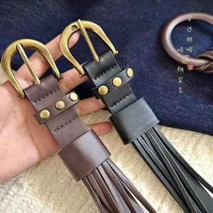 Vintage retro rivet fringe women belt, cool edgy punk waist chain multi-style clothing accessory.