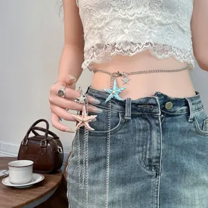 Summer Vacation Long Starfish Pendant Waist Chain Alloy Fashion Body Jewelry Beach Pentagram Waist Belt For Women