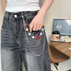 Punk Hip Hop Mehrschichtige Metall Hosenkette Bunte Würfel Quaste Geometrische Taillenkette Für Damen Streetwear Schmuck