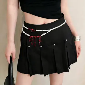 Gothic red pearl waist chain double layer belly chain alternative fashion body jewelry