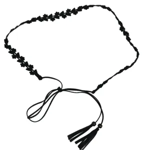 Black floral tassel waist chain minimalist retro belt fashion women clothing accessories