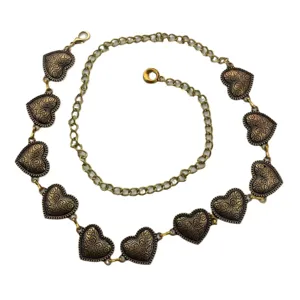 Vue principale d'une ceinture chaîne cœur en métal bronze vintage pour femme, bijoux boho hip hop