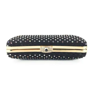 Schöne Elegante schwarze Strass Abendtasche mit Goldrahmen für Damen Party Handtasche