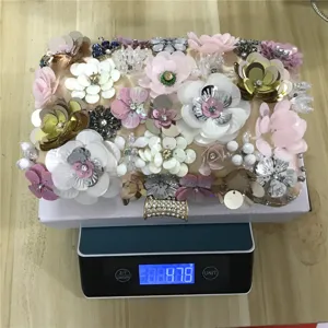 Exquisite handmade colorful floral beaded evening bag for women, elegant party clutch detail.