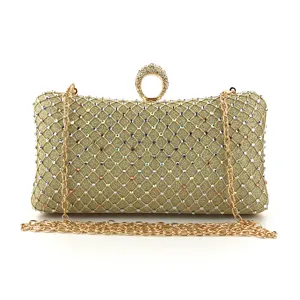 Luxus Damen Strass Abendtasche Kunstleder Gitter Ring Griff Clutch Handtasche Für Bankett Party Hochzeit Elegantes Geschenk