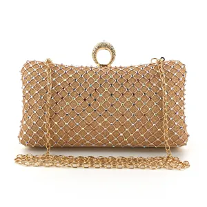 Elegante goldene Glitzer Abendtasche mit Strassnetz und schickem Ringverschluss Kette.
