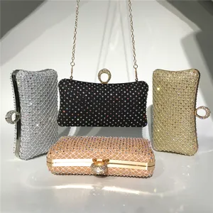 Glänzende Strass Abendtasche Clutch mit Metallringverschluss und Kette für Damen Party.