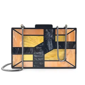 Sac de soirée géométrique en acrylique avec chaîne, pochette élégante pour fêtes et mariages.