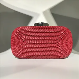 Red handmade woven PU leather women clutch bag elegant evening handbag for party wedding