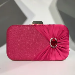 Elegant pink rhinestone evening clutch bag for women, perfect for party and wedding events.