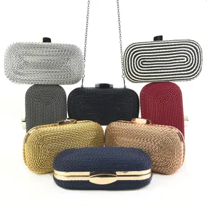 Handwoven PU leather women evening clutch bag with chain strap fashion multi-color options