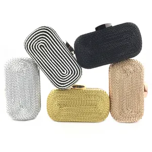 Handwoven women evening clutch bag PU leather metal closure party prom elegant purse handbag