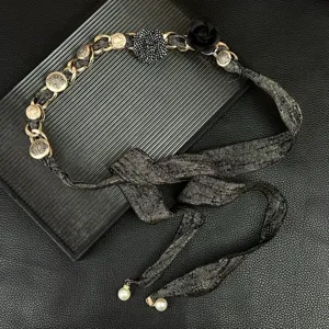 Women fashion black gold woven waist chain chic vintage metal button belt sweet cool accessory