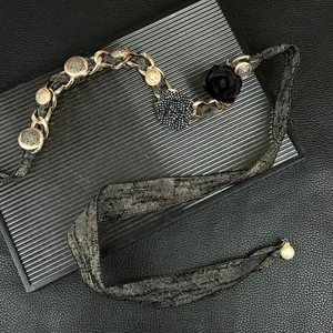 Korean style floral spliced waist chain women Chanel style fabric braided belt accessory