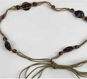 Bohemian woven waist chain for women, casual beaded belt with retro cord and chic wooden beads.