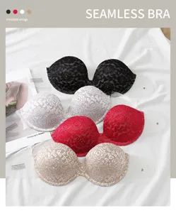 Seamless strapless lace invisible bra detail view, showing multiple color options and design.