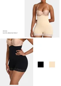 High Waist Tummy Control Shaping Shorts Body Slimming Panties with Elegant Lace Trim