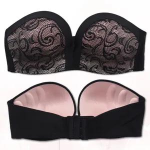 Women's Strapless Invisible Bra Wireless Padded Lace Seamless Push Up Bra For Wedding Dress Comfort Daily Underwear