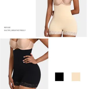 Women High Waist Shaping Briefs Tummy Control Panties Lace Trim Seamless Slimming Belly Shaper Body Underwear