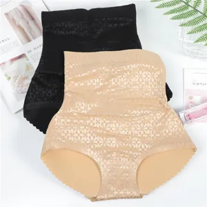 Women's High Waist Shapewear Panties Lace Jacquard Tummy Control Briefs Hip Enhancement Padded Underwear