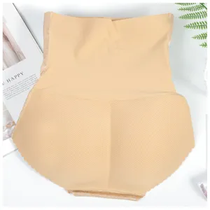 Women high waist tummy control shapewear panties beige lace breathable butt lifter briefs main
