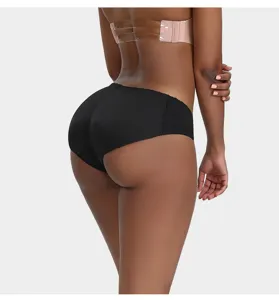 Detail view of the seamless padded butt lifting panty, showing rear shape and smooth black fabric.