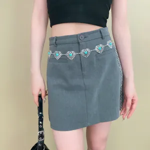 Catena da vita turchese boho, cintura cuore metallo retro donna, accessorio moda etnico.