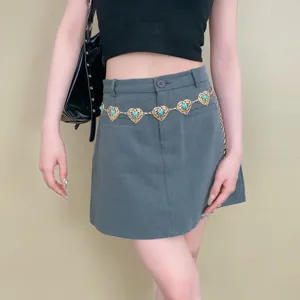 Catena da vita cuore turchese bohémien, cintura in metallo vintage etnica da donna, accessorio moda.