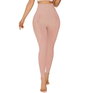 High waist tummy control shapewear leggings for women, seamless fitness yoga pants pink.
